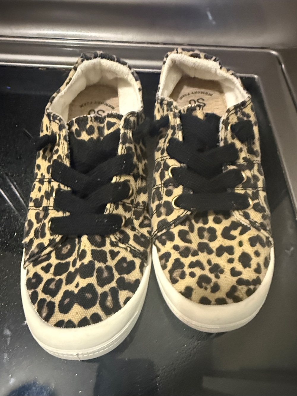 Leopard Print Canvas Sneakers in Tan and Black